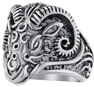 PAMTIER Herrenringe Vintage Gothic Edelstahl Ringe Widder Schaf Ziege Kopf Horn Biker Ringe Punk Style
