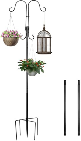 MaxAwe Garden Doppelt Schäferhaken, 200cm Rostbeständig Metall Garten Doppelhaken Schäferstab mit 5 Zinkenbasis, Heavy Duty Hirtenhaken für Solarleuchten Kleiderbügel Laternen Vogelhäuschen