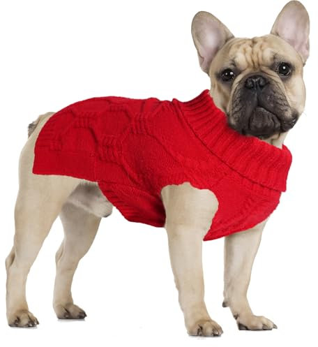 LiebeDD Hundepullover für Kleine Hunde, Sleeveless Rollkragen Hundepulli Winter Warm Gestrickter Pullover Weicher Pullover Weihnachten Hundepullover Katzenpullover für Rottweiler, Rot, XXL