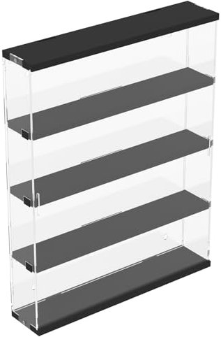 Joody Vitrine Murale Vitrine pour Collection Figurine Voiture Miniature Maquette, 4 etageres Vitrine Acrylique Transparente avec Porte Coulissante, Boite Plexiglas Rangement,Noir,40x8.5x50 cm