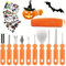 AndCarrotoy Halloween Kürbis Schnitzset, 16 Stück Professionelle Schnitzwerkzeug Kürbis Set mit Tragetasche und 5 PCS Kürbis DIY Halloween Dekoration Aufkleber Kinder und Erwachsene