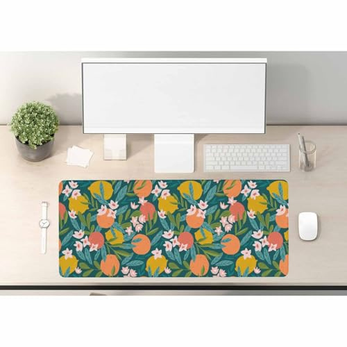 Woutay Desk Mouse Pad,Oranges Lemons and Flowers,Easy Clean Laptop Desk Writing Mat for Office Work/Home