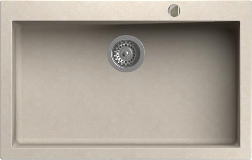 Lavello cucina Ettore Mix avena 1 vasca/vascone 79 x 50 cm piletta di scarico con azionamento automatico Made in Italy