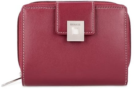 MANAGE Premium Geldbörse Damen Rot - RFID NFC Schutz - Geräumiges Echtleder Portemonnaie Frauen mittelgroß - Leder Geldbeutel viele Fächer mit Reißverschluss (Rot)