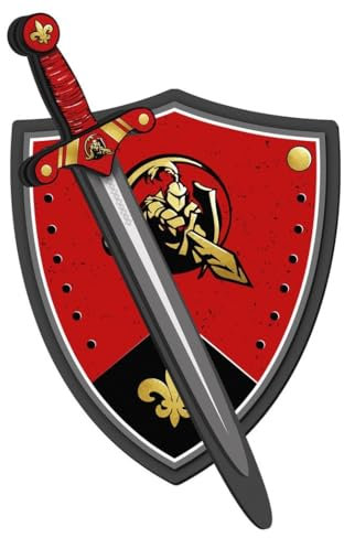Ritter Schwert und Schild aus EVA-Schaum, Handgefertigtes - Spielzeug für Jungen, Mädchen, Kinder - Ergänzung für Spiele, Imitationsspiele, Kostüme, Mittelalter, Krieger, Mottoparty (Klassisches Rot)