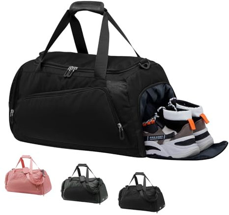HUA ANGEL Grand Sac de Sport Homme Femme avec Compartiment Chaussures et Poche Humide Imperméable Sac de Voyage Fille Garcon Sac Sport Fitness Weekend Piscine Danse Boxe Basket Foot Judo