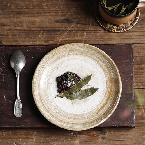 Service de table vintage en grès fait à la main avec assiettes rondes, passe au lave-vaisselle et au micro-ondes, couleur rétro, 20,3 cm