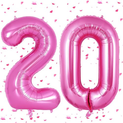 Rosa Pink Luftballon 20,Zahlen Luftballons rosa pink,40 Zoll Folienballon 0&2,Rosa Pink Zahlenballon 20 Helium Ballon 20 Geburtstag für 20th Geburtstagsdeko Mädchen Junge Jubiläum Party Deko