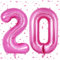 Rosa Pink Luftballon 20,Zahlen Luftballons rosa pink,40 Zoll Folienballon 0&2,Rosa Pink Zahlenballon 20 Helium Ballon 20 Geburtstag für 20th Geburtstagsdeko Mädchen Junge Jubiläum Party Deko