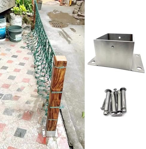 CMYUN Fence Post Base with Concrete Anchor & Wood Screw, Square Metal Railing Support Kit, Garden Yard Farm Post Bracket Stands, Pergola Mailbox Post Guard(105x105mm(4.13x4.13in))