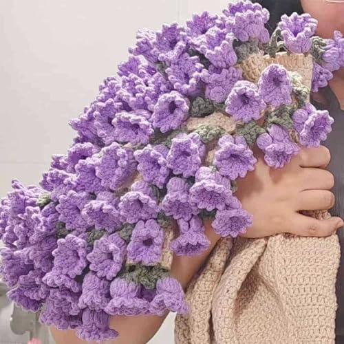 Fertige Handgefertigte Häkel Blumenstrauß Decke, Rosen Sonnenblumen Maiglöckchen, Weiche Sofa Blumendecke als Romantisches Geschenk für Muttertag, Picknick, Zuhause(Purple bell orchid,80cm/31in)