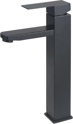 VirtuGro Robinet Salle de Bain Lavabo Carrés en Acier Inoxydablede Noir | Mitigeur monocommande Robinet de Lavabo Sortie Haut 21.5cm avec avec Corps en Céramique pare Lavabo de salle de bains