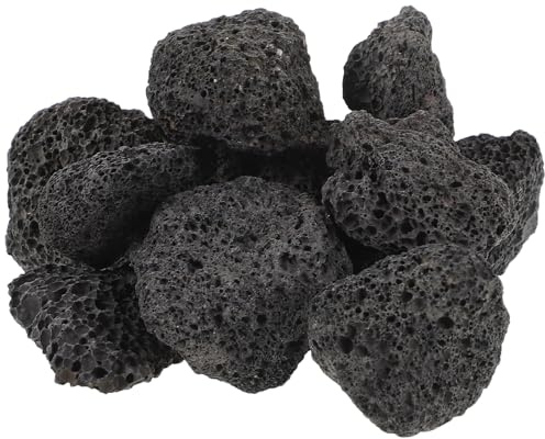 Hemobllo Natural Pebbles Volcanic Fire Pit Stones for Gas Grills and Plant Pots, Black Volcanic Rock Porous Texture, 400G Bag Suitable for Landscaping and Aquariums