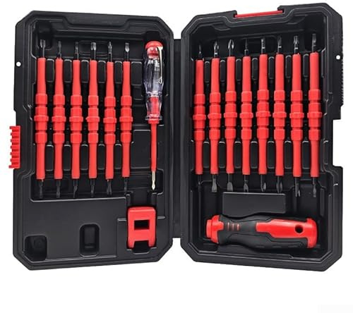 31-in-1 Insulated Electrician Screwdriver Set with Voltage Tester and Magnetizer for Cross Hex Star Bits Non-Slip Handle DIY Home Repair Tool Kit