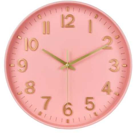 25cm Lautlos Wanduhr ohne Ticken Schleichende Sekunde mit Arabisch Ziffer | für Büro, Klassenzimmer, Zuhause, Wohnzimmer, Schlafzimmer (Rosa und Gold,20CM)