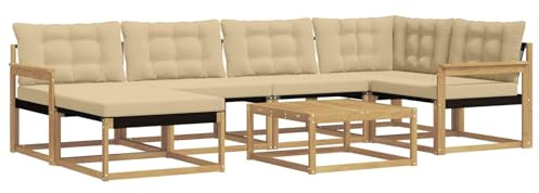 vidaXL Outdoor-Sofagarnitur 7 pcs Weiß und Beige 79 x 79 x 37 cm, Modernes Garten-Sofa-Set, langlebige Loungemöbel, stylische Terrassensitze, wetterfeste Schaumkissen, Akazienrahmen