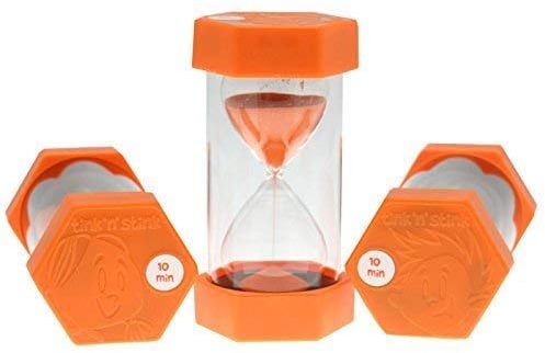 Tink n Stink Large Sand Timer 10 Minute Orange Hourglass with Robust End Caps Quiet Time Management Classroom Exams Home Office