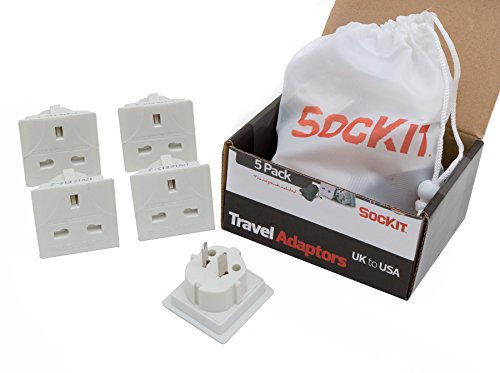 SOCKIT Pack Of 5 UK to USA Travel Adaptors + Travel Pouch