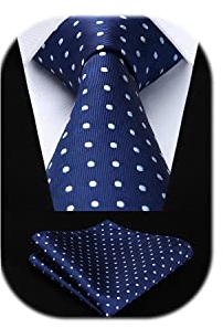 HISDERN Krawatte Blau Herren Krawatten mit Einstecktuch Punkte Krawatte Hochzeit und Taschentuch Set