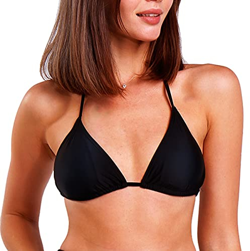 FITTOO Triangel Bikini Oberteil Große Brüste Damen Push up Sport Bikini Neckholder Rückenfrei Bikinioberteil mit Polster Schwarz, L