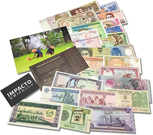 IMPACTO COLECCIONABLES 10 Geldscheine aus Asien - Banknoten Weltwährungs Sammlung - Altes Geld mit Echtheitszertifikat - Geld Scheine für Sammler & wissbegierige Kinder - Geldschein Kollektion