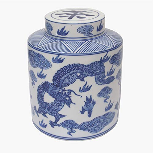 Tea Caddy/Storage Jar - Chinese Blue Dragon Pattern - 20cm Tall