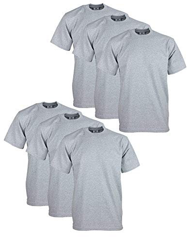 Pro Club Men's 6-Pack Heavyweight Cotton Short Sleeve Crew Neck T-Shirt - Grey - S