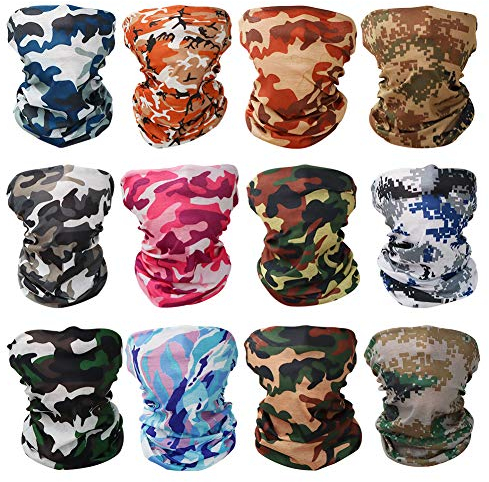 GUIFIER 12 Stück Multifunktionstuch Kopftuch Magischer Turban,Gesichtsmaske Nahtlose Bandanas Headwear Halstuch,Schal Stirnband Bandana Kopfbedeckung für Musikfestivals Motorrad Wandern Ski