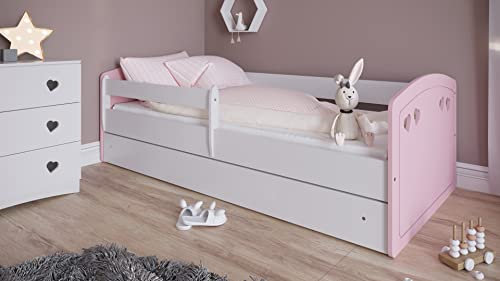 Bjird Kinderbett Jugendbett 80x140 80x160 80x180 Puderrosa mit Rausfallschutz Schublade und Lattenrost Kinderbetten für Mädchen und Junge - Julia (80 x 160 cm ohne Matratze, Puderrosa)