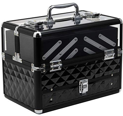 HOMCOM Mallette à Maquillage - Coffre à cosmétiques - Rangement Produits de beauté - dim. 30L x 18l x 22H cm - poignée Serrure alu. Acrylique Noir