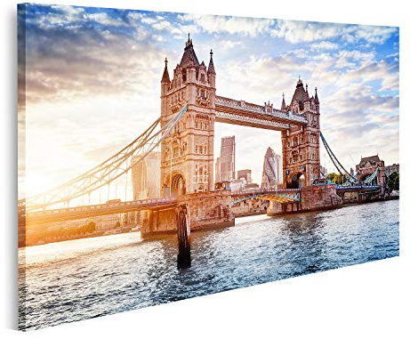 islandburner Bild auf Leinwand Tower Bridge London Sonnenuntergang Zugbrücke Öffnung Schöne Wolken Bilder Wandbilder Poster