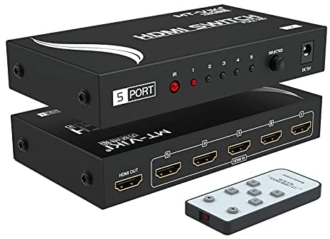 MT-VIKI 4K HDMI Switch 5 in 1 Out 5 Port HDMI Switcher HDMI Schalter mit IR-Fernbedienung 4K@30Hz TV PS5 Xbox DVD HDCP
