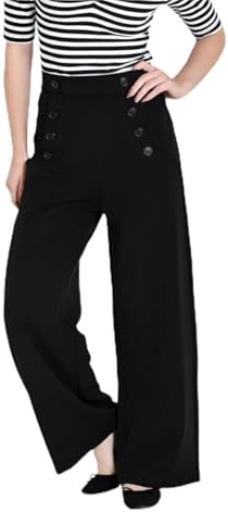 Carlie Swing Wide Leg Black Trousers with Large Front Pockets