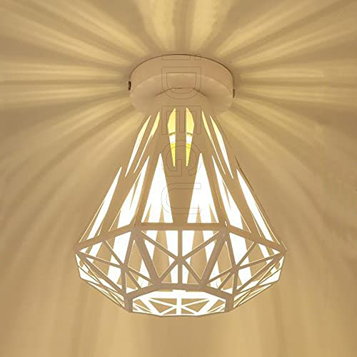 iDEGU Industrielle Deckenleuchte aus Metall Käfig Design Kronleuchter E27 Pendelleuchte Licht Dekoration Vintage Deckenlampe Flur, Eingang, Schlafzimmer, Eingang, Cafe, Restaurant (20 cm, Weiß)