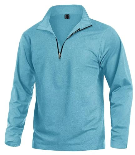 KEFITEVD Fleece Pullover Herren Sport Outdoor Atmungsaktiv Fleeceshirt Langarm Half Zip Pullover Warm Herbst Winter Oberteil Männer Angelbekleidung Seeblau XL
