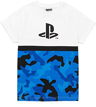 PlayStation Kids T-Shirt Camo | Boys Girls Game Blue White Logo Top | Gamer Clothing Merchandise 11-12 Years