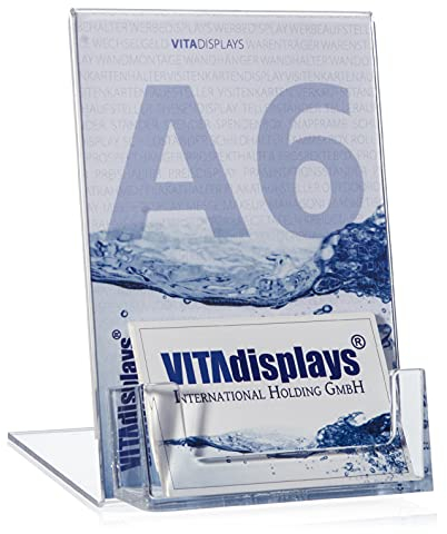 10 Stück DIN A6 Werbeaufsteller, L-Ständer, L-Aufsteller mit extra Visitenkartenhalter als Tischaufsteller aus original PLEXIGLAS
