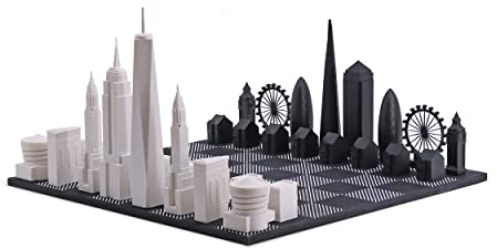 Skyline Chess - London vs New York Special Edition (mit S/W-Holzbrett)