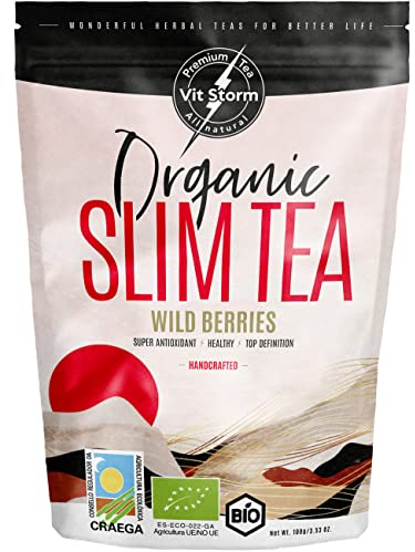 VITSTORM® Slim Tea Frutos Rojos – Té Detox Adelgazante Potente – Drenante y Diurético Quemagrasas – Té Verde, Ortiga, Cola de Caballo, Bayas de Goji, Grosella – Antioxidante Natural 100g