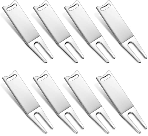 8 Pcs Metal Bending Golf Divot Repair Tool Portable Golf Green Divot Fork Metal Golf Divot Tools Curved Spit Golf Green Accessories for Men Women Golf Lovers Fairway Repairing (Silver)