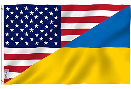 Anley Fly Breeze 9,1 x 1,5 m Amerika-Ukraine-Freundschaftsflagge – lebendige Farbe und lichtecht – Kopfzeile aus Segeltuch und doppelt genäht – Friendship Forever US-UA-Flagge mit Messingösen 3 x 5 Ft