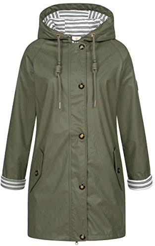 Ankerglut Damen Friesennerz Regenmantel Kapuze Wasserdicht Wetterfest Windbreaker Übergangsjacke #ankerglutzauber Regenjacke, Oliv, 44, 191152