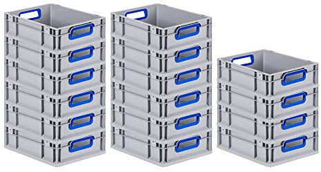 PROREGAL SuperSparSet 16x Eurobox NextGen Color | HxBxT 12x30x40cm | 11 Liter | Griffe blau offen | Glatter Boden | Eurobehälter, Transportbox, Transportbehälter, Stapelbehälter
