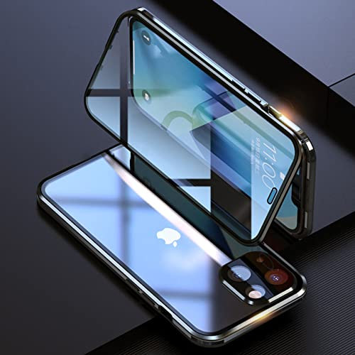 LIFEKA Coque de téléphone en métal à adsorption magnétique en Verre Double Face 360 pour iPhone 13 12 Mini 11 14 Pro Max Film de Protection d'objectif d'appareil Photo, Noir, pour iPhone XR
