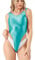 SOFSOT Damen High Cut Tanga Aerobic Gymnastikanzug Glänzend Einteiler Badeanzug, Blaugrün, XX-Large
