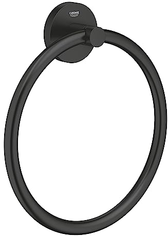 GROHE Start, Handtuchhalter ohne Bohren (Handtuchring für das Badezimmer, zum Bohren oder Kleben, inkl. Schrauben & Dübel, ohne Kleber, verdeckte Befestigung), rund,, schwarz, 411742430