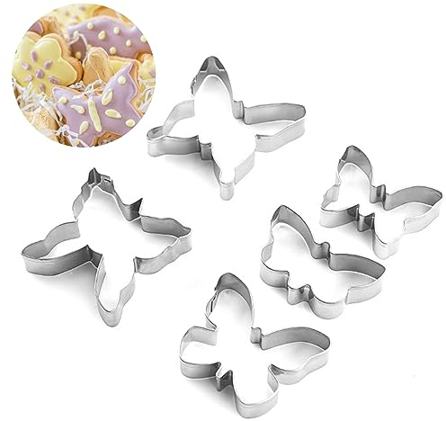 5 Stück Schmetterlings Ausstecher, Backen Ausstechform Edelstahl Keksausstecher Set, für Sandwich Schokolade Fondant Keks Kuchen