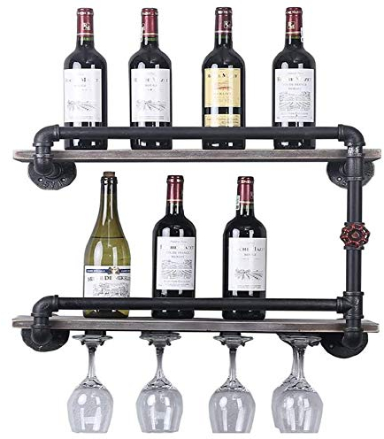 Support à vin Mural d'angle de Tuyau Industriel, étagère Murale en Bois, Porte-Bouteilles en métal, Organisateur de Bar, décoration de Maison et de Cuisine The New