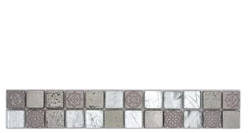 Mosaik Borde Bordüre Glasmosaik Resin mix silber Struktur MOS83BOR-CB33