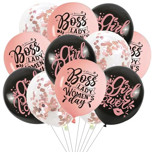 ALEGRE® Boss's Day Luftballons Rosegold Schwarz, 18 Stück Chefin Luftballons Geburtstag Deko, Helium Ballons Geburtstagsdeko Frauen, Konfetti Luftballons für Boss Day Decorations, Partydeko Geburtstag